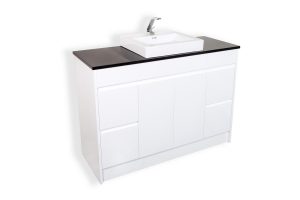 CALCO 1200 FLOOR CABINET WITH MIDNIGHT BLACK STONE AND BACI BASIN