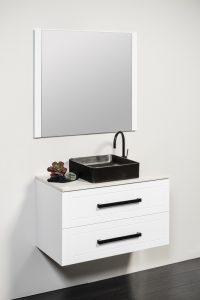 HEIDE 900 WALL HUNG CABINET WITH POLAR STONE & BLACK PIAZZO BASIN