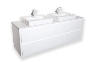 LECCO 1500 WALL HUNG CABINET WITH POLAR STONE AND BACI BASINS