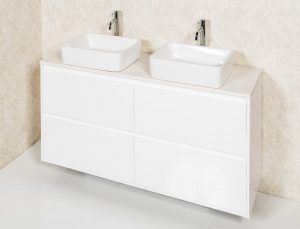 ZENA 1200 FLOOR/WALL HUNG CABINET , POLAR STONE TOP & CARLA  BASINS