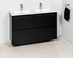 ZENA 1200 MATT BLACK FLOOR/WALL HUNG CABINET  & ETRO DOUBLE BOWL TOP