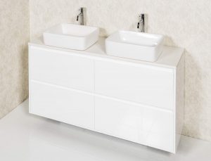 ZENA 1500 FLOOR/WALL HUNG CABINET ,POLAR STONE TOP & CARLA BASINS