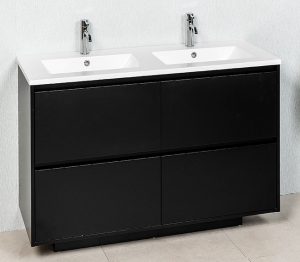 ZENA 1500 MATT BLACK FLOOR/WALL HUNG CABINET  & ETRO DOUBLE BOWL TOP