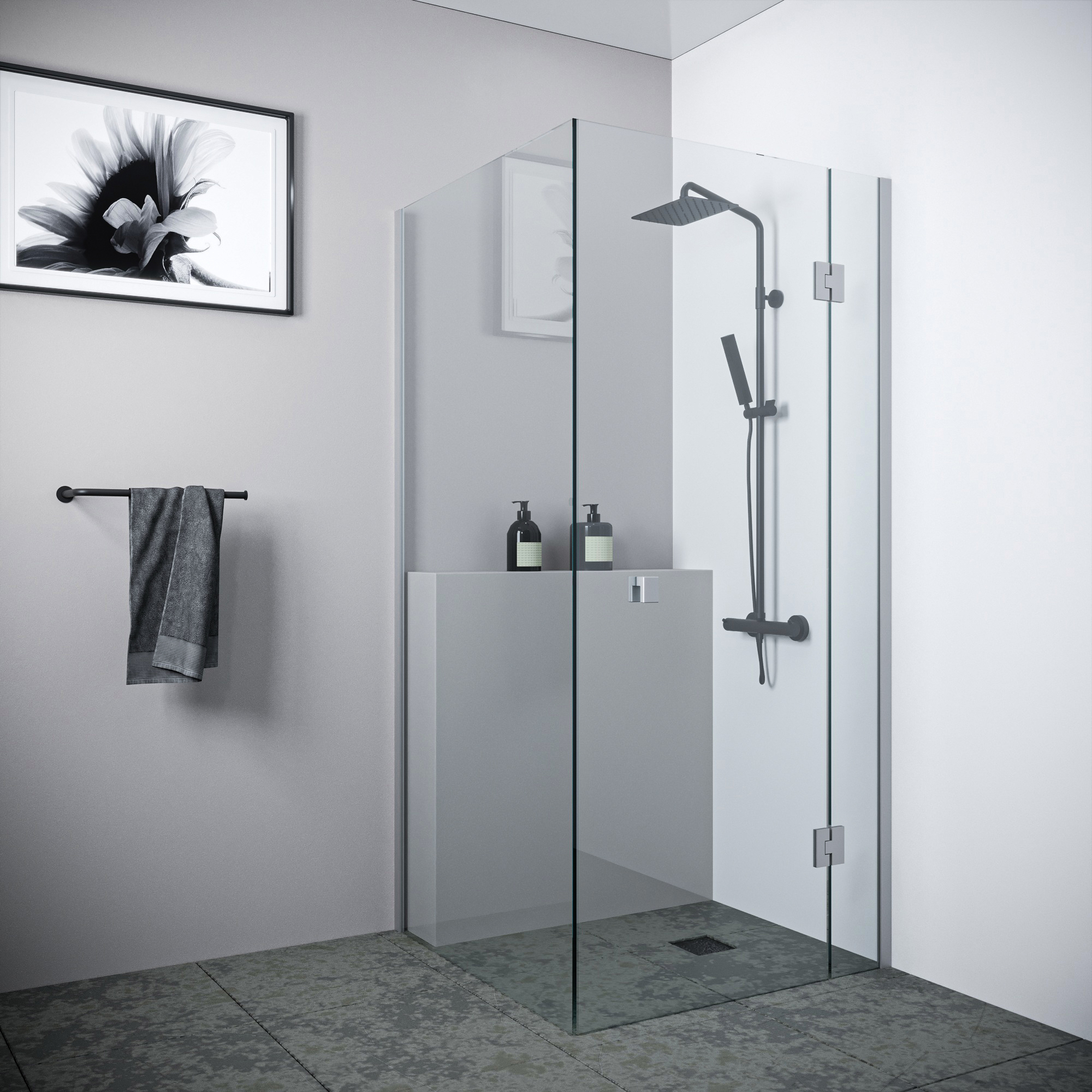 Multi Size FRONT AND RETURN Frameless Shower Screen 10mm Toughened Glass